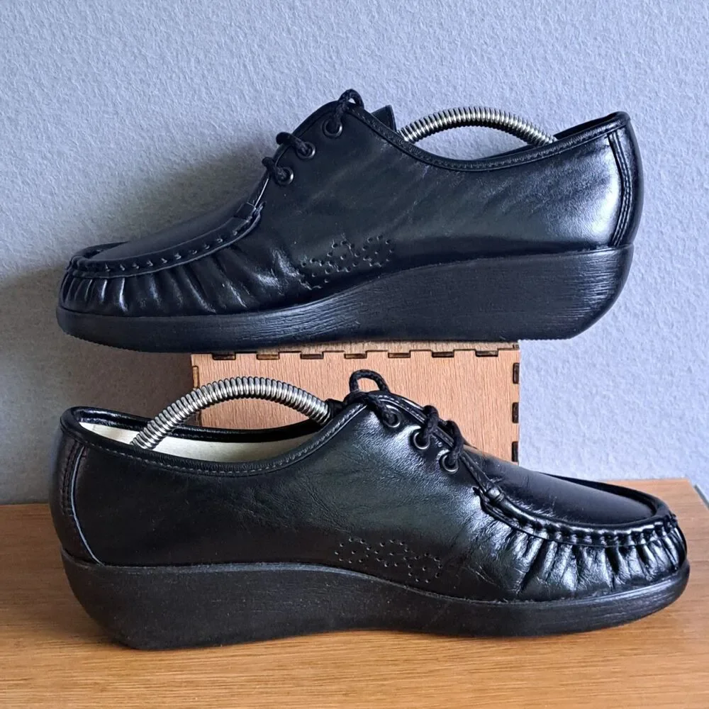 SAS Siesta Womend 9 N Narrow Black Leather Lace-Up Comfort Oxford Shoes Handmade
